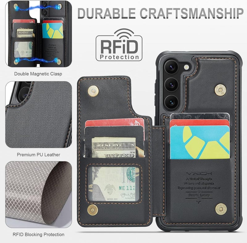 Vinich for Samsung Galaxy S23 Plus Wallet Case with Card Holder, RFID Blocking Credit Slots Kickstand Shockproof Phone Cover Fit for Galaxy S23 Plus 6.6" Black - Image 2